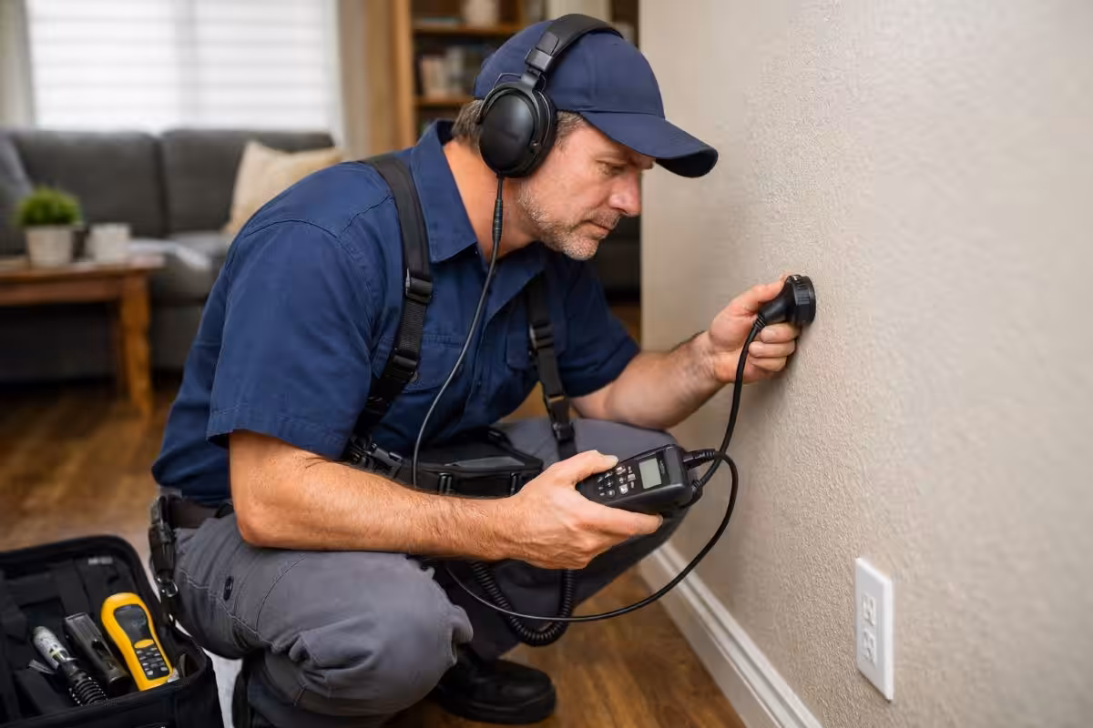 Leak Detection Service in Murrieta – Donnie’s Plumbing Plumber performing leak detection in Murrieta home to find hidden water leak