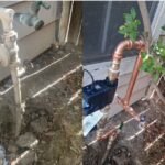 before and after hose bib repair with shut off valve upgrade in Murrieta home